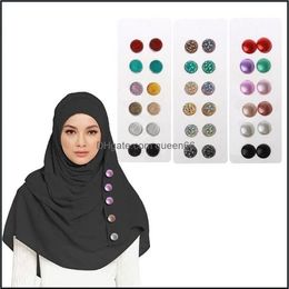 Pins Brooches Jewelry12 Pcs Pack Of 12 Mti-Use Rhinestone Scarf Brooch Round Hijab Kit Magnetic Safety Pins Muslim Jewellery Drop De309y