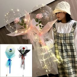 10PC Party Decoration LED flower balloon set luminous artificial rose bouquet transparent wave balloon set Valentine's Day wedding party decoration 231212