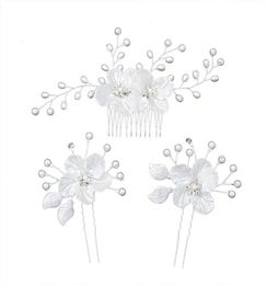 3 Pcsset European Style Bridal Headdress Set Handmade Pearl Rhinestone Flower Hairpin Hair Comb Women Wedding Dress Accessories4176811