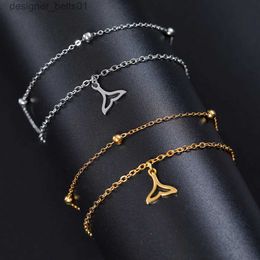 Charm Bracelets Cazador Cute Whale Tail Charm Bracelet for Women Stainless Steel Animal Bear Dragonfly Double Chain Bracelet Gifts Jewelry NewL231214