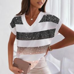 Women's Blouses Summer V-Neck Leopard Stripe Printed Blouse Fashion Casual Short Sleeve Tops Office Lady Clothes Loose Shirts Women Blusas