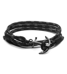 Hope 4 Bracelet Tom Size Handmade Black Triple Thread Rope Stainless Steel Anchor Charms Bangle with Box and Tag Th61415074