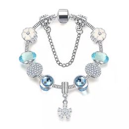 16 to 21CM light blue crystal charm bracelet oriental cherry charms beads fit bangle snake chain DIY Accessories Jewelry as valent292J