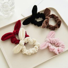 New Cute Rabbit Ear Velvet Bow Scrunchies Plush Knotted Hair Rope Elastic Hair Band Hair Accessories Ponytail Holder Hair Ties