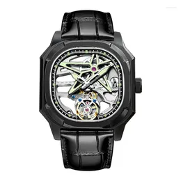 Wristwatches AESOP Super Punk Skeleton Tourbillon Watch Men Octagon Square Manual Winding Sapphire 1963 Mechanical Watches 7052G Luminous