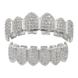 Teeth Grillz Luxury Men Women Grade Quality Cubic Zirconia Vampire Teeth Braces Street Fashion Platinum 18K Gold Hip Hop Dental Gr304m