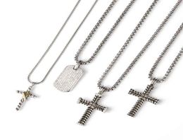 925 Sterling Silver Necklace Necklaces Men Woman Full Diamond Jewelry Chevron Cross Pendant Pave Zircon Dog Necklace Peace Medal Bronze1074763