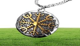 Fashion Jewellery Never Fade Norse Compass Gold Colour Necklace Men Vikings Runes Stainless Steel Trident Vegvisir Amulet Pendant Ice3622260