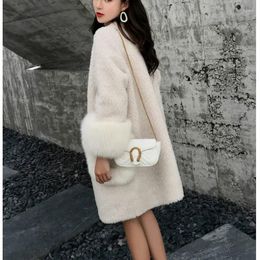 Women's Fur Women Artificial Mink Trench Coat Imitation Cardigan Pocket Single-breasted Wool Furry Tops 2023 Winter Autumn