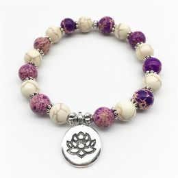SN1327 Vintage Bohemia Jewellery Women's Bracelet Trendy Design Lotus Charm Yoga Bracelet Natural Purple Regalite Stone Bracelet2601
