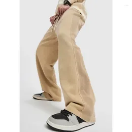 Men's Pants Retro Casual Boy Trousers Wash Water Make Old Wide -leg Men Splicing Straight Baggy Hosen Pure Cotton