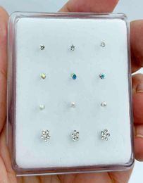 925 sterling silver mix piercing fashion nose stud nostril Jewellery 12pcs pack gift for women8391330