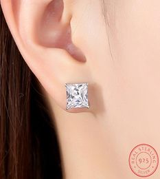 Authentic 925 Sterling Silver Stud 8mm Cubic Zircon Square Geometric Drop Earrings for Women Wedding Jewelry Gift XE0755545986