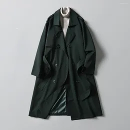 Men's Trench Coats 2023 Korean Autumn Lapel Mid Length Coat British Style Tie Up Waist Loose Casual Designer Clothing