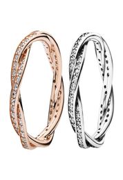 Sparkling Twisted Lines Ring Authentic Sterling Silver Women Mens Wedding designer Jewelry For Rose Gold CZ diamond Rings with Original Box7589649
