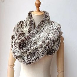 Scarves Women Winter Warm Long Knitted Rex Fur Scarf Fashion White Genuine Neck Warmer Female Natural Round