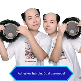 Wig Caps Men's hair patch mechanism can be used with adhesive and clip Human hair Wig 231211