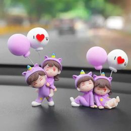 Cute Car Decoration Ornaments Creative Cartoon Purple Unicorn Pyjamas Couple Auto Centre Console Interior Accessories