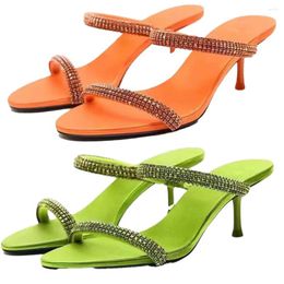 Sandals Women's Shoes 2023 Summer One Line Style With Rhinestone Open Toe Soft Sole Wearing Thin High Heel Outside