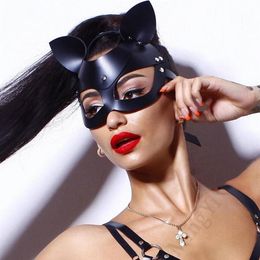 Sexy Harness Face Detachable Cat Ear Faux Leather Head Mask Fetish Rabbit Girls Cosplay Costumes Men Women Exotic Toys149y