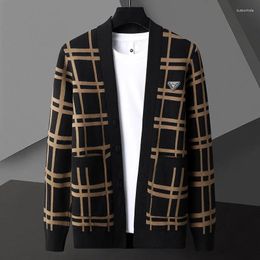 Men's Sweaters High End Exquisite Striped Knitted Cardigan Spring And Autumn Fashion Brand Embroidery Korean Casual Shawl Sweater Coat