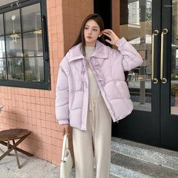 Women's Trench Coats 2023 Winter Cotton Jacket Women Fashion Design Feeling Turn-down Collar Pleated Short Cowhorn Button Coat Ladies Solid