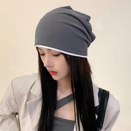 Berets Autumn Women's Beanie Hats Casual Cotton Solid Slouchy Beanies For Ladies Korean Style Fashion Heart Skullies