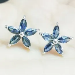 Stud Earrings Per Jewelry Natural Real Sapphire Earring Flower Style 0.2ct 10pcs Gemstone 925 Sterling Silver C972513