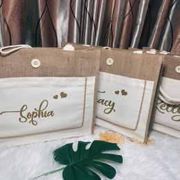 Evening Bags Personalised Jute Cotton Tote Bag Year Bridesmaid Gift Large Custom Shopping Burlap Wedding for Guests 231212