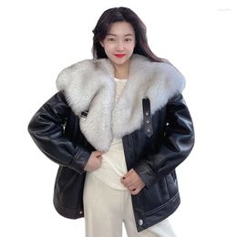 Women's Fur One Piece Imitation Big Collar Sheepskin Wool Coat For Women In Winter 2023