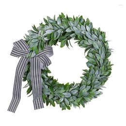 Decorative Flowers Artificial Green Leaves Wreath 14" Large Boxwoods For Front Door Wall Window Farmhouse Decoration G2AB
