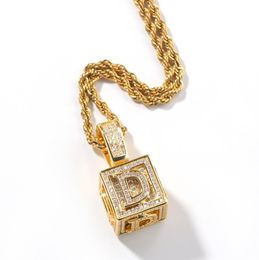 Mens Hip Hop Jewellery Iced Out Initial Letter Necklace Pendant Gold Silver Cube Dice Hiphop Necklaces C35524132