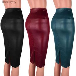 Skirts Leather Skirt Back Split Women Sexy Bodycon Pencil Skirt Sexy Office Lady Pencil Package Skirts High Waist Summer Long SkirtL231212