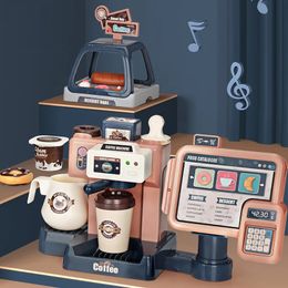 Kitchens Play Food Kids Coffee Machine Toy Set Kitchen Toys Simulation Bread Cake Pretend Shopping Cash For Children 231211
