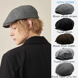 Berets Vintage Men's Beret Hat Herringbone Tweed Sboy Flat Cap Boinas Para Mujer Wool Blend 21 Styles