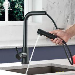 Kitchen Faucets Black Pull Out Sink Faucet Two Model Stream Sprayer Nozzle Stainless Steel Cold Wate Mixer Tap Deck 231211