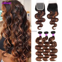 Synthetic Wigs FB 30 Brown Highlight Bundles With Closure Ombred Body Wave Bundles With Closure 1b 4/30 Colored Hair Bundles With ClosureL240124