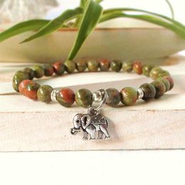 SN0345 Elephant good luck bracelet for man unakite natural stone bracelet Ganesh yoga healing energy wrist mala bracelet men'209z