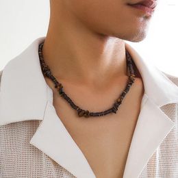 Choker PuRui Hip Hop Natural Stone Beads Necklace For Men Simple Handmade Strand Wood Brown Boy Jewelry Party Street Cool
