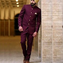 Men's Suits Burgundy India Blazer Single Breasted Stand Lapel Slim Fit Formal Business Costume 2 Piece Jacket Pants Luxury Terno