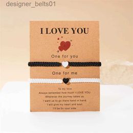 Charm Bracelets Romantic Heart Beaded Couple Bracelet for Women Men Fashion Black White Braided Rope Matching Bracelet Friendship Jewellery GiftsL231214