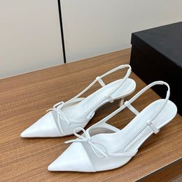 High quality Pointed Toes high 5.5cm slingback sandal made of gauze and sheepskin leather dress shoes party women's Luxury Designers evening factory footwear with box