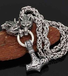 Fashion Personality Stainless Steel Wolf Head and Viking Thor039s Hammer Pendant Necklace for Men039s Nordic Celtic Symbol J5342684