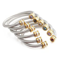 Mode -vielseitige Twisted Cable Designer Armband für Frauen Männer Sier plattiert eingelegtes Kristallangel 5 mm breit verstellbares Dy Armbänder Bangles Schmuck Geschenk