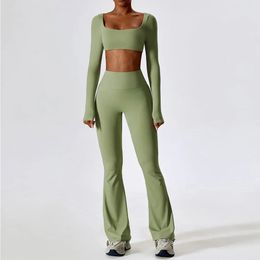 Bras Yoga Set 2PCS Seamles Sportswear Workout Clothes Athletic Wear Gym Legging Fitness Bra Crop Top Long Sleeve Sports Suits 231211