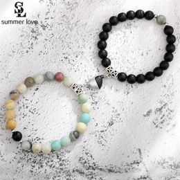 Beaded Strands 2pcs Natural Stone Beads Bracelet Set For Women Men Attractive Distance Heart Magnetic Bracelets Friendship Couple322b