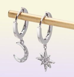 Star Moon Asymmetrical 925 Sterling Silver Cubic Zirconia Hoop Earrings For Women Fashion Cz Circle Ear Ring Earings Jewelry4345768537960