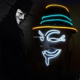 Neon Mask V for Vendetta Mascara Led Guy Fawkes Masque Masquerade Masks Party Mascara Halloween Glowing Masker Light Maska Scary178F
