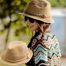 Wide Brim Hats Bohemia Women Straw Hat Colorful Woven Cowboy Panama Cap Summer Tour Beach Female Sun Protection