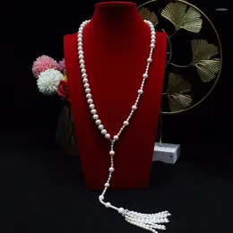 Pendants White Round Freshwater Pearl Long Sweater Chains Tassel Necklace 140cm Nature Wholesale FPPJ